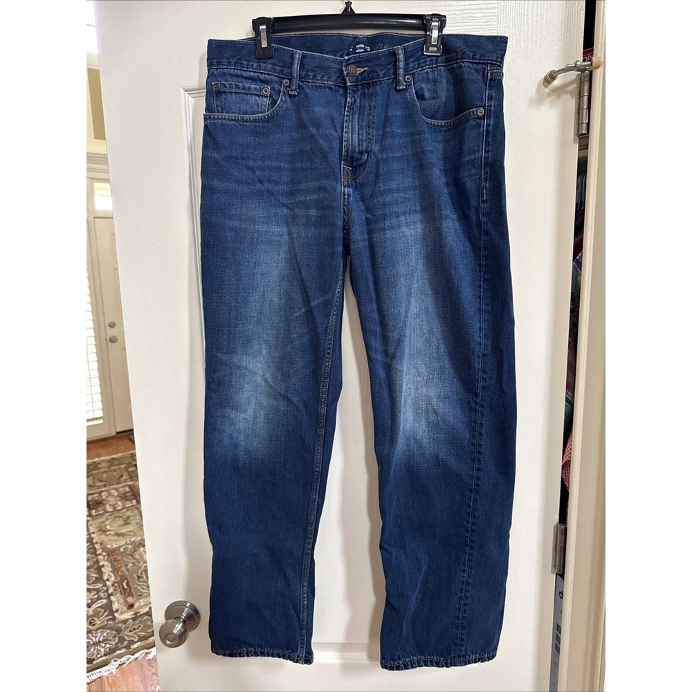 Old Navy Men's Straight Leg Distressed Built-In Flex Denim Blue Jeans Size 34/30